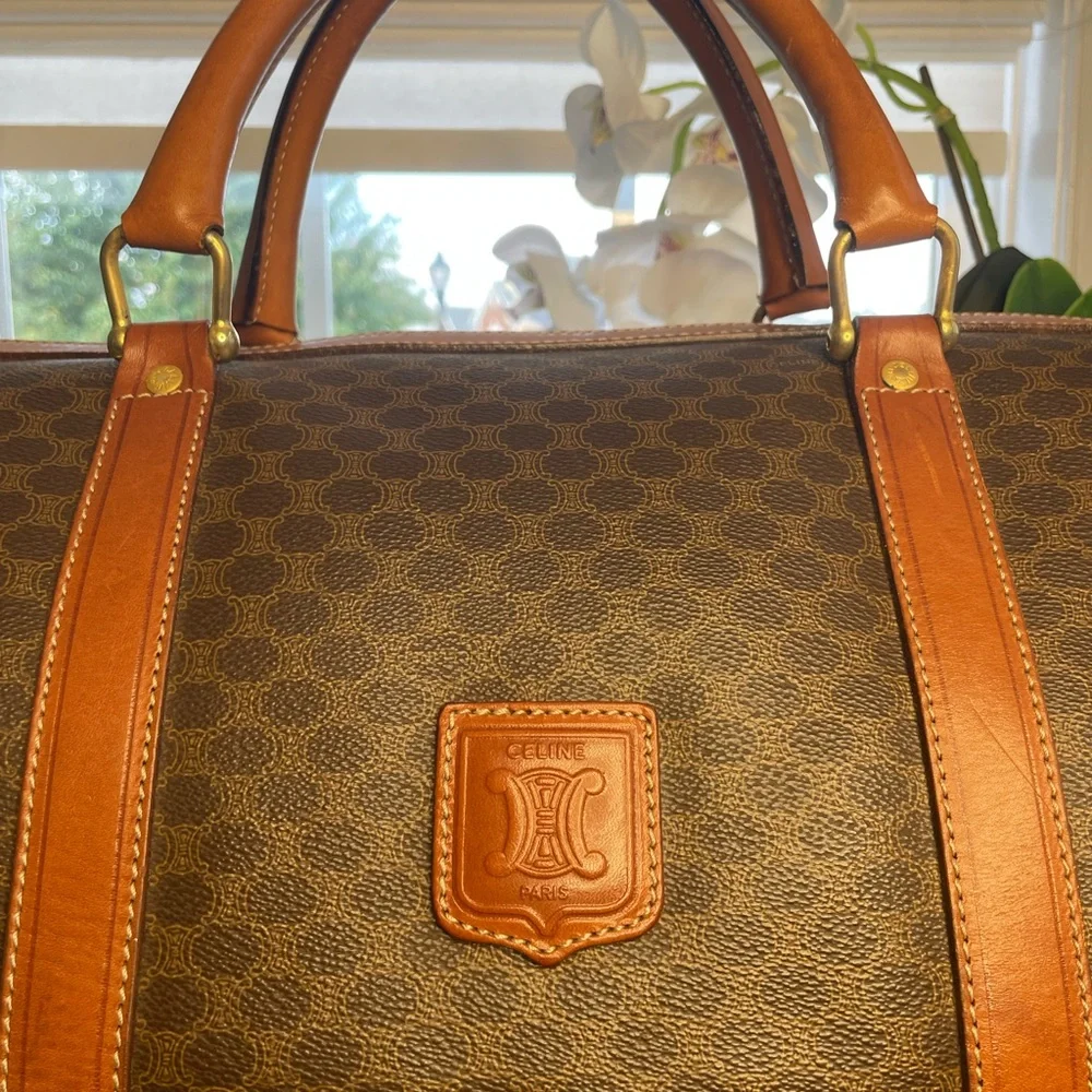Celine Macadam Boston Canvas Duffle with Leather Trim